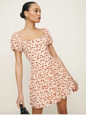 REFORMATION Davonne Dress In Cherry Pudding Mini Dress
